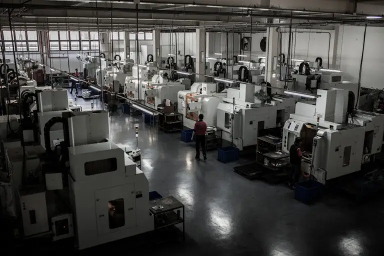 Row of CNC Milling machines alternate angle