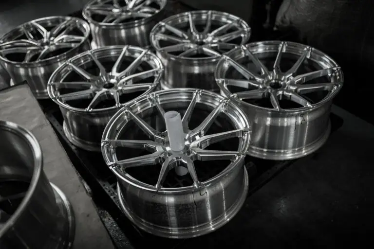 Completed sets of wheels waiting for inspection